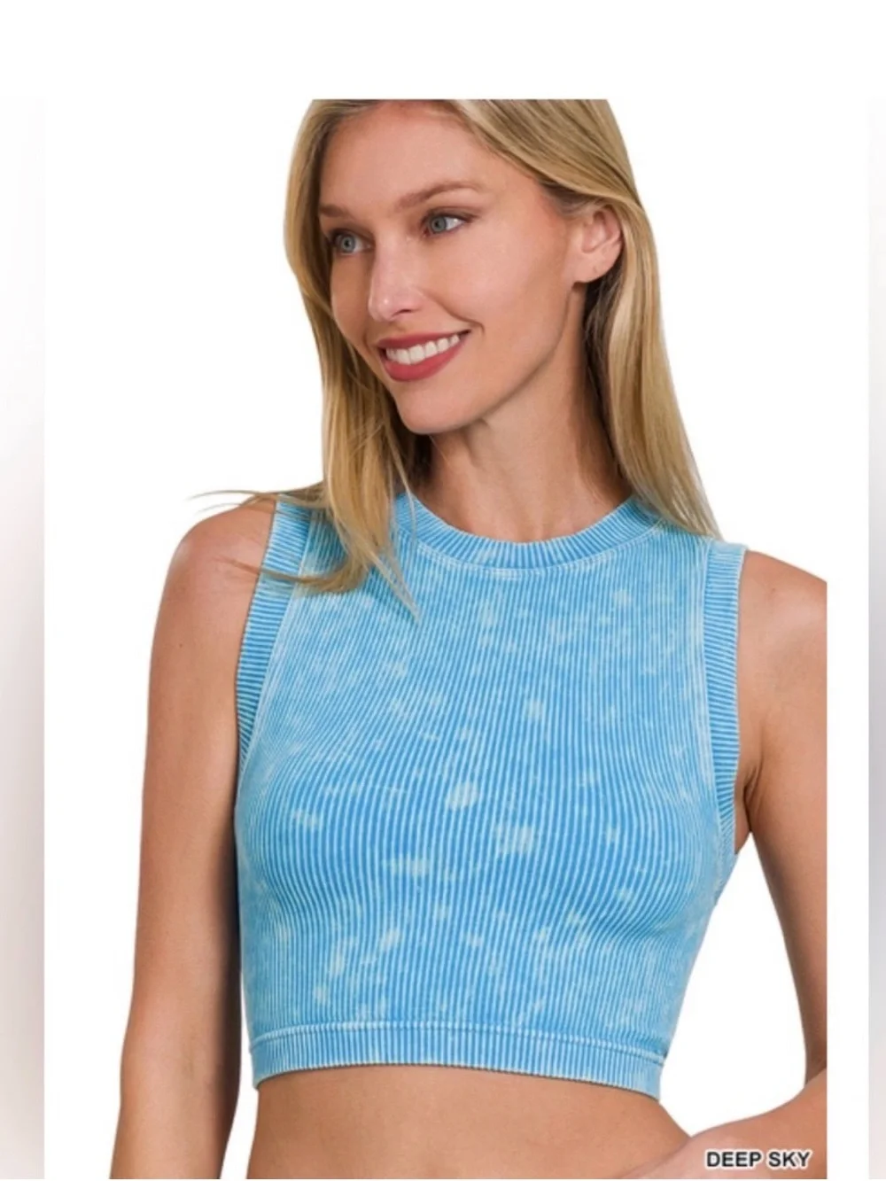 NWT ZENANA STONE WASHED RIBBED SEAMLESS CROP TOP - Picture 1 of 2